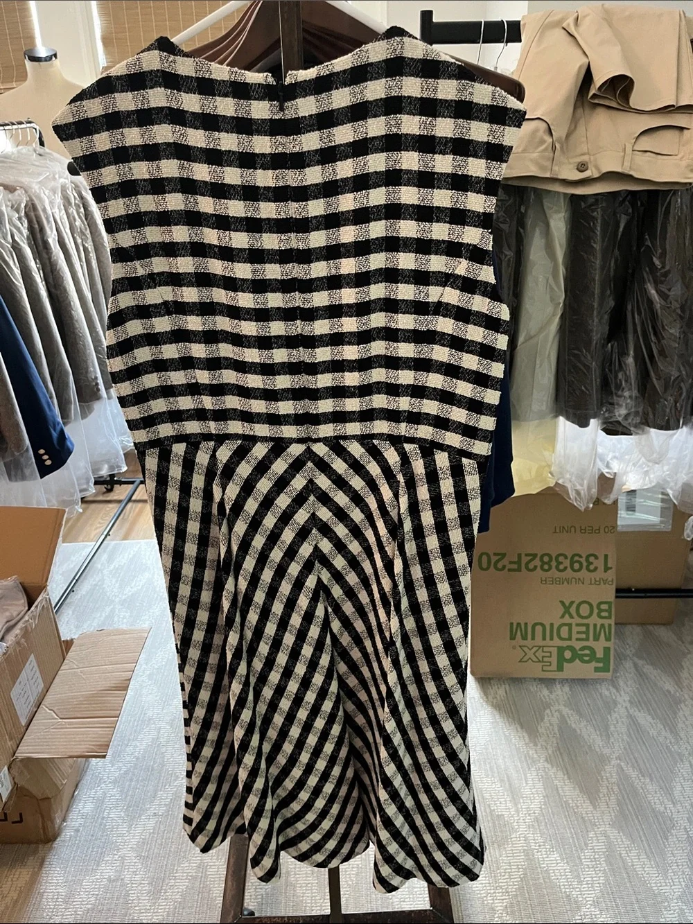 Black & White Check Sheath Dress - Classic Women's Dress - Picture 2 of 3